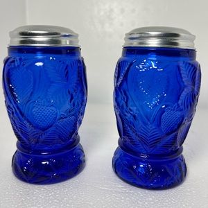 Vintage COBALT BLUE JUMBO SALT AND PEPPER SHAKERS